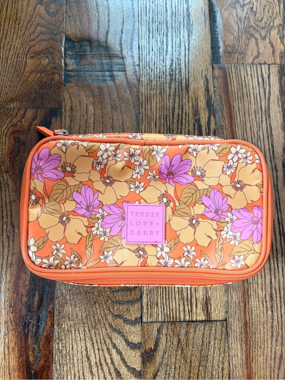 Tender Love + Carry Floral Cosmetic Bag - Orange & Pink